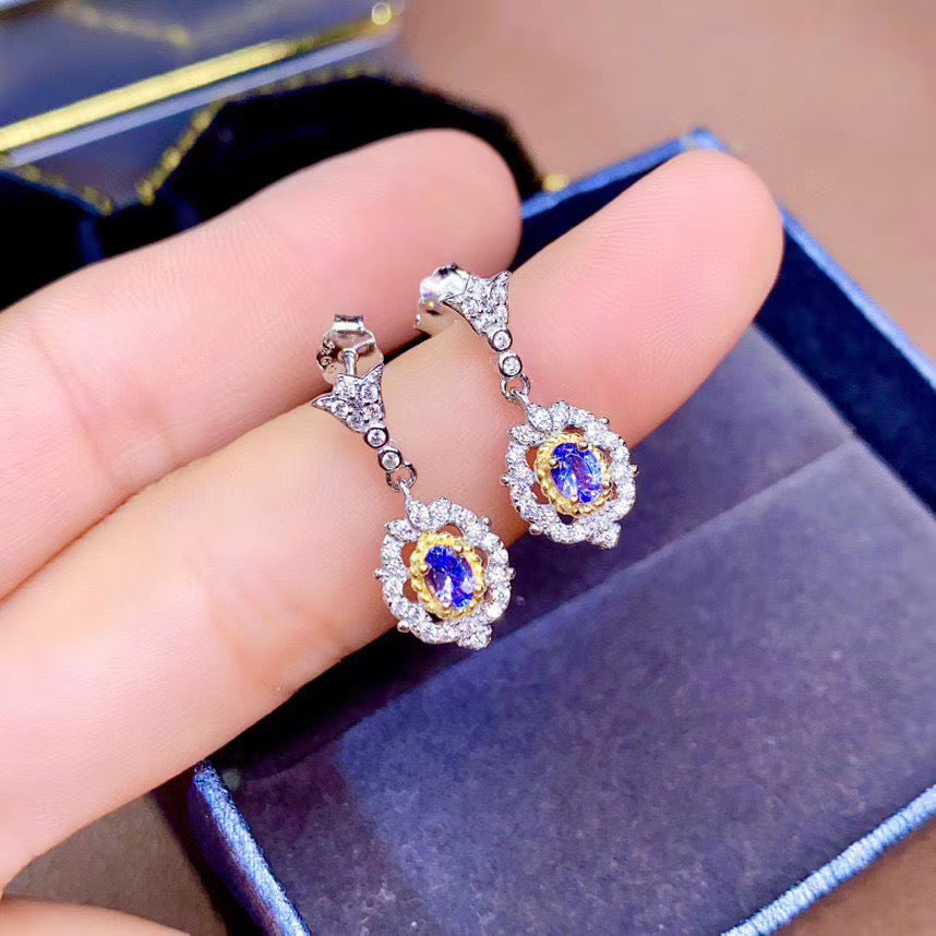 0.50 TCW Natural Tanzanite Silver Earrings