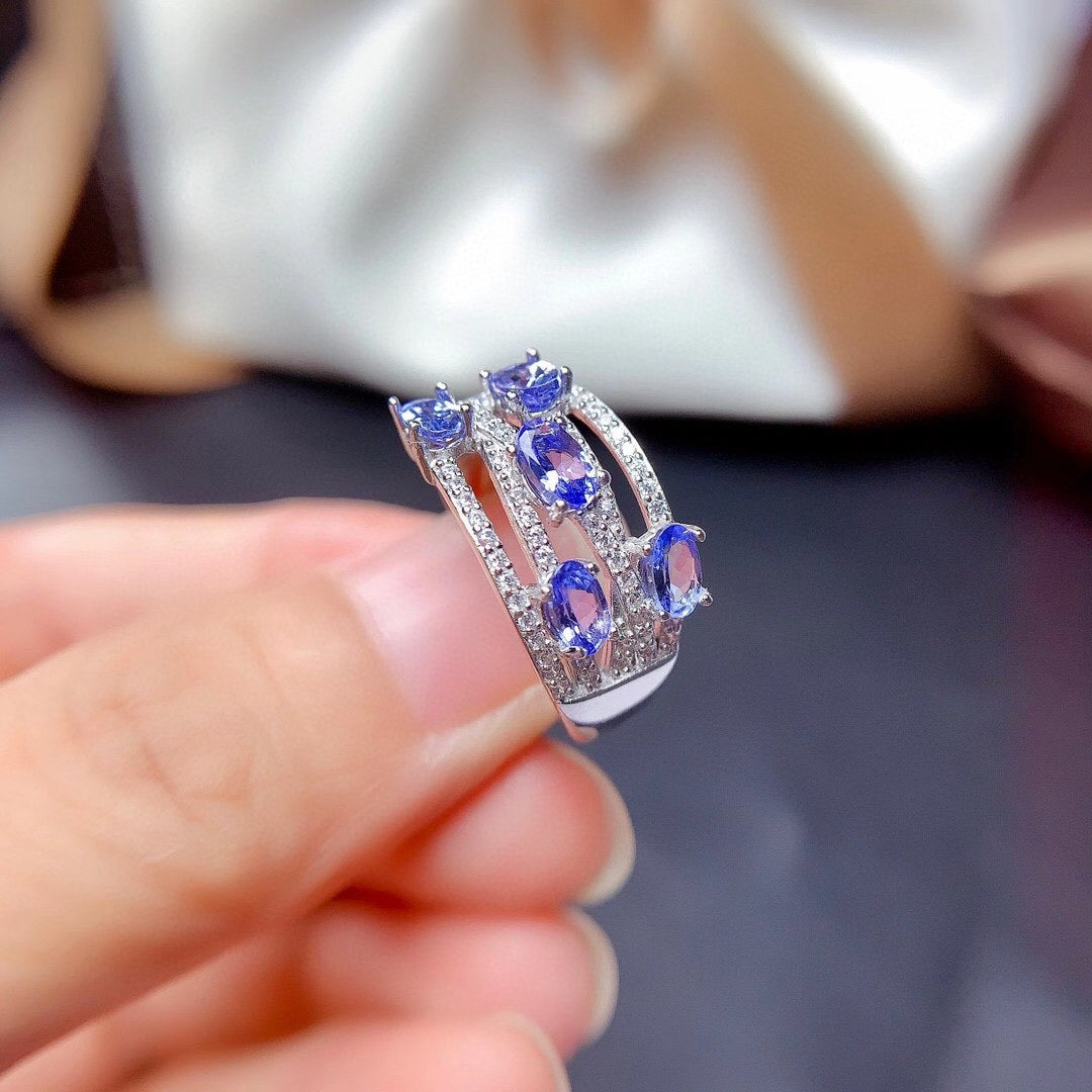 1.25 TCW Natural Tanzanite Silver Ring