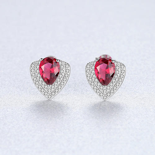 Ruby Simulant Silver Earrings