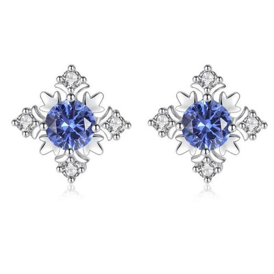 Sapphire Simulant Snowflake Silver Earrings