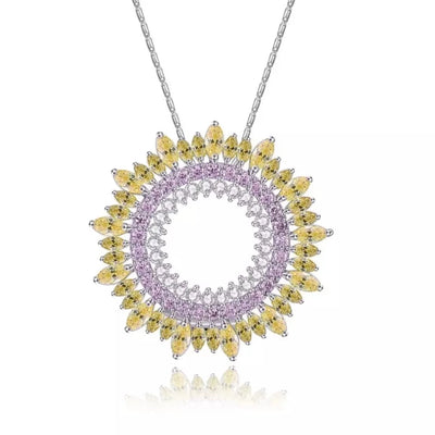 Diamond Simulant Sunflower Silver Necklace