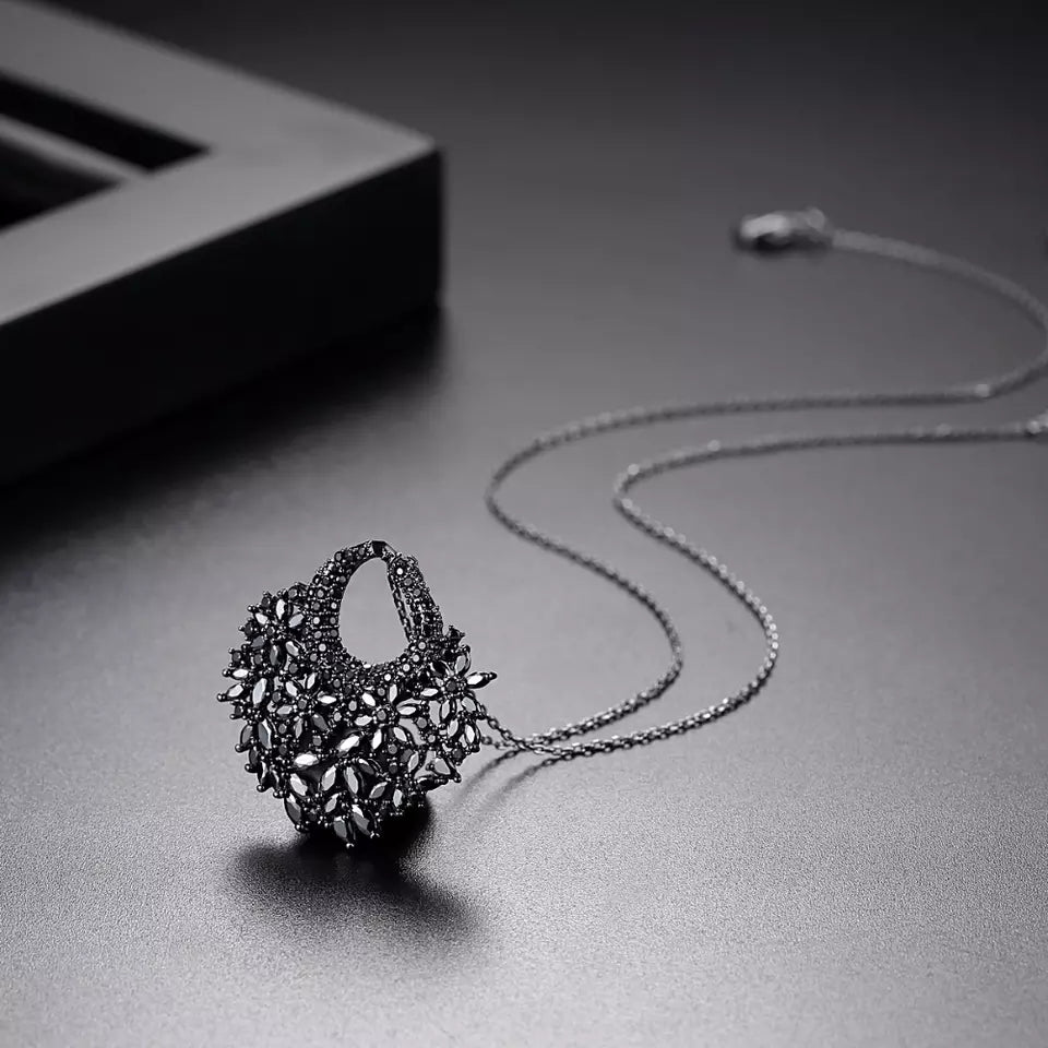 Black Diamond Simulant Floral Pendant