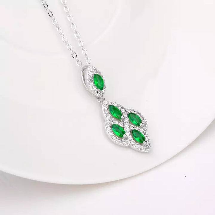 Emerald Simulant Silver Necklace