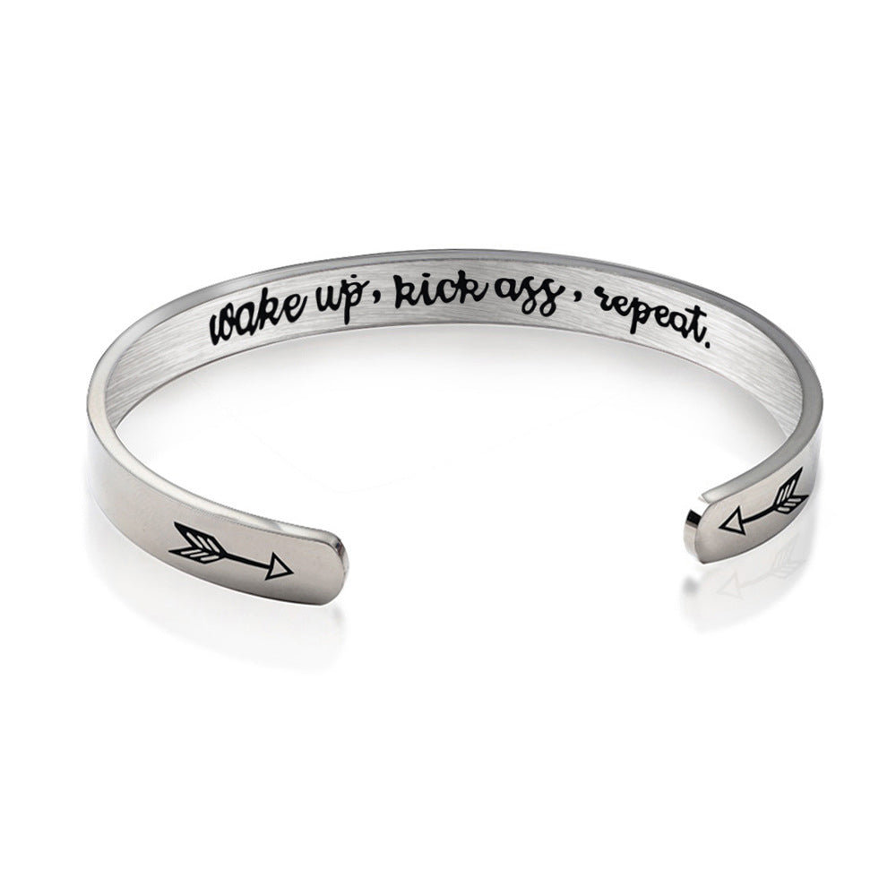 Inspirational Bangle "Wake Up, Kick A**, Repeat"