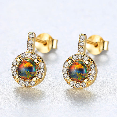 Opal Simulant Gold Earrings