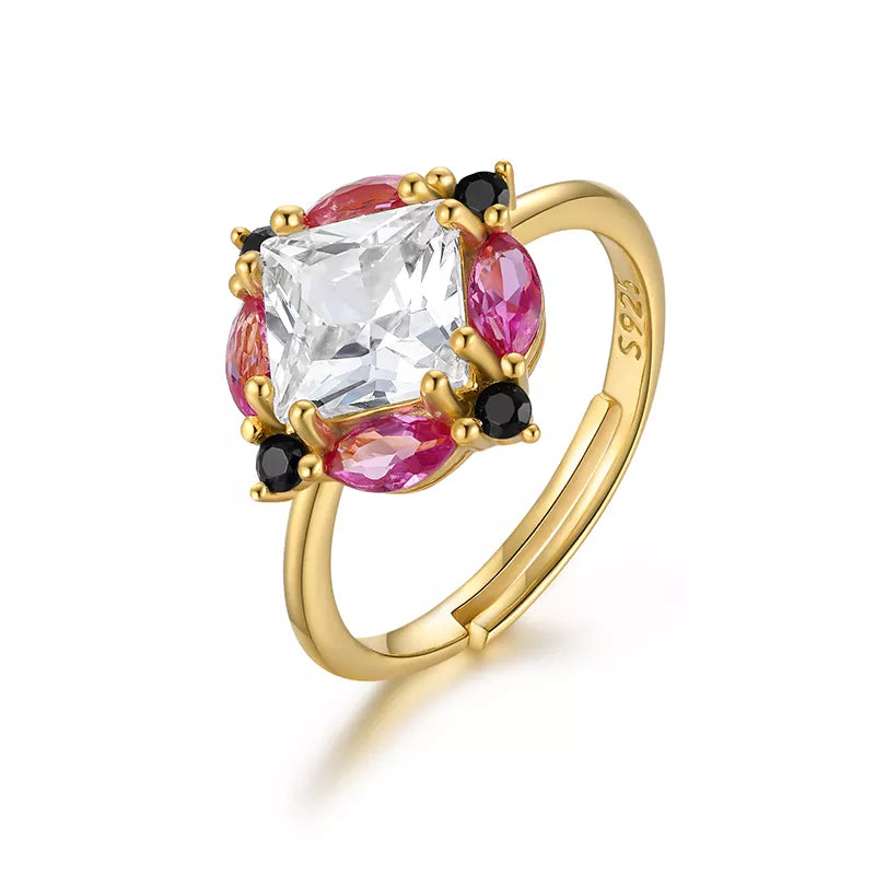 Diamond Simulant Multi-Color Gold Ring