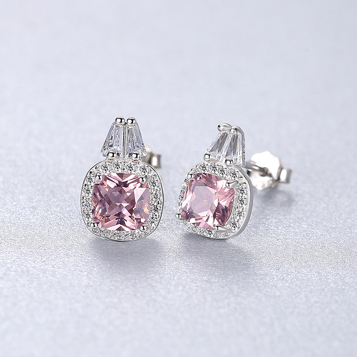 Cushion Cut Pink Diamond Simulant Earrings