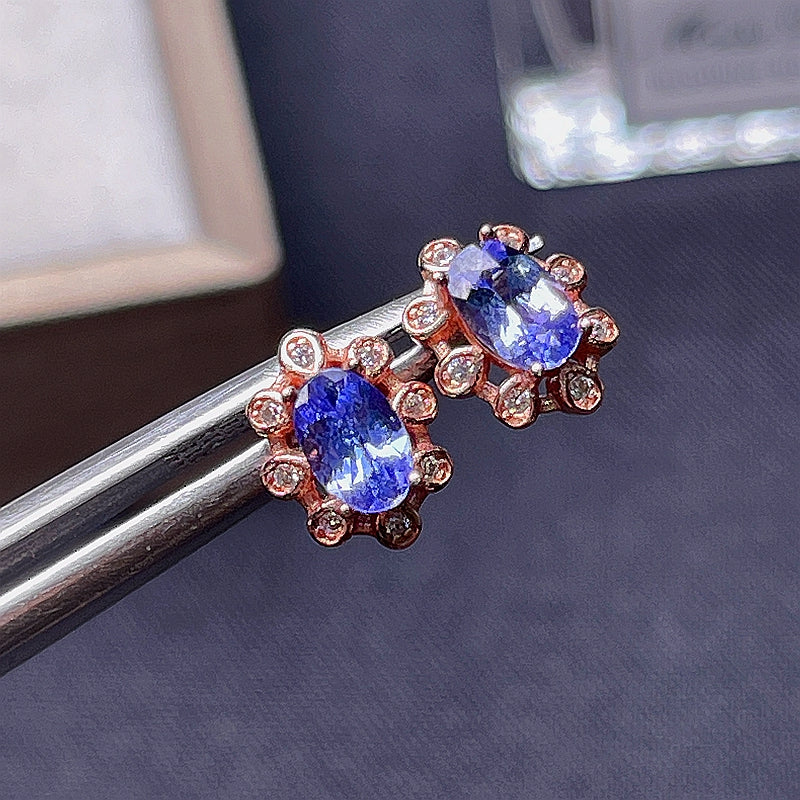 1 TCW Natural Tanzanite Rose Gold Earrings
