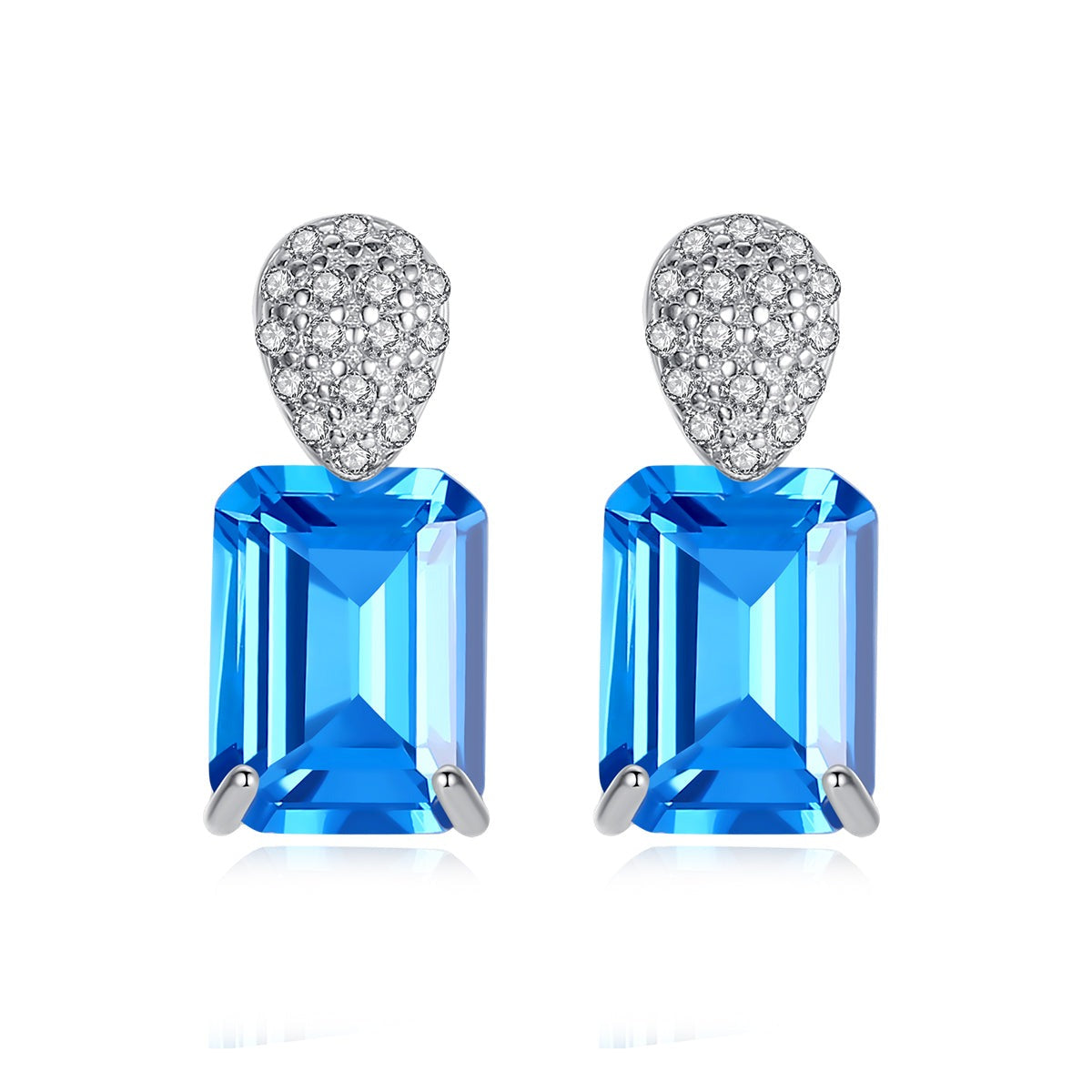 Blue Zircon Simulant Silver Earrings