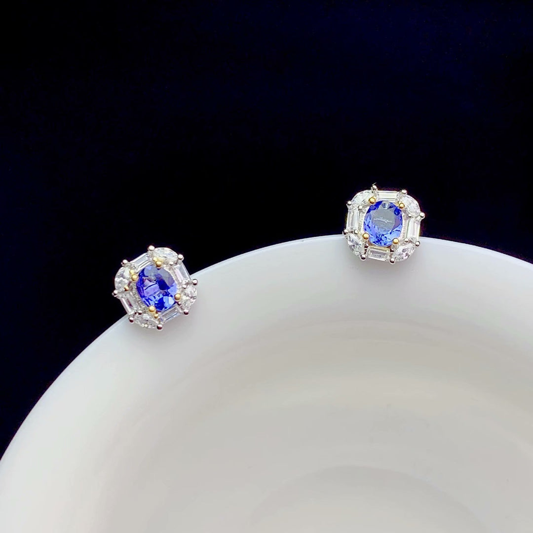 1 TCW Natural Tanzanite Two Tone Earrings