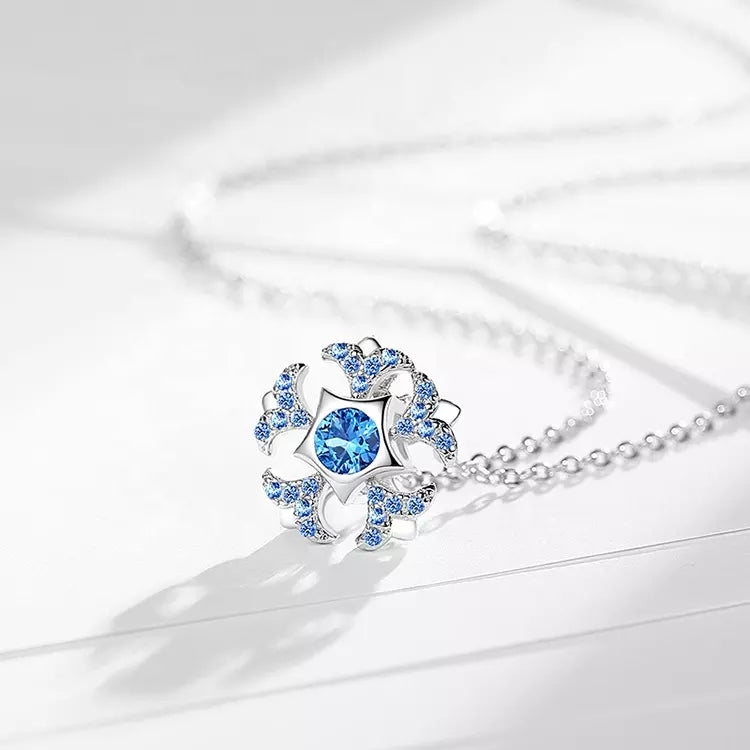 Blue Snowflake Silver Necklace