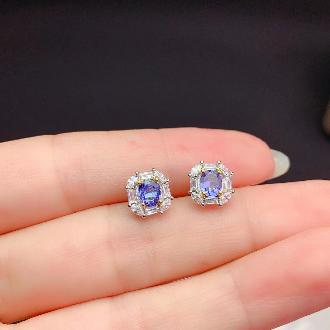 1 TCW Natural Tanzanite Two Tone Earrings