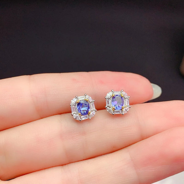 1 TCW Natural Tanzanite Two Tone Earrings