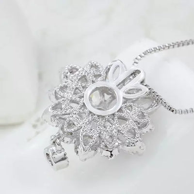 Diamond Simulant Floral Silver Necklace