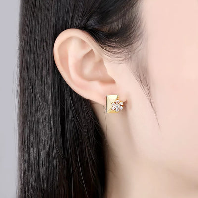 Diamond Simulant Floral Gold Earrings