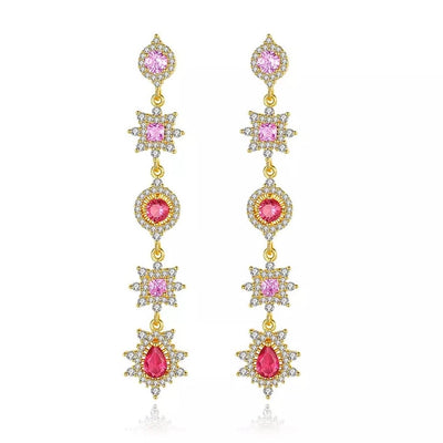 Padparadscha Simulant Statement Gold Earrings