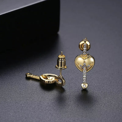 Diamond Simulant Royal Heart Gold Earrings