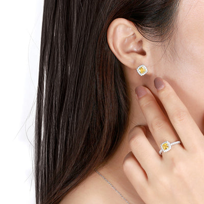 Princess Cut Yellow Diamond Simulant Earrings