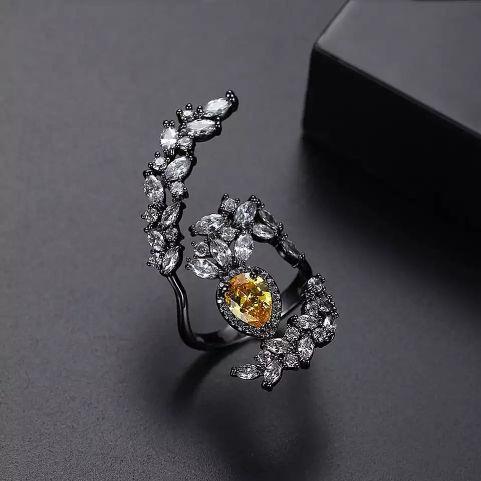 Citrine Simulant Climber Black Ring