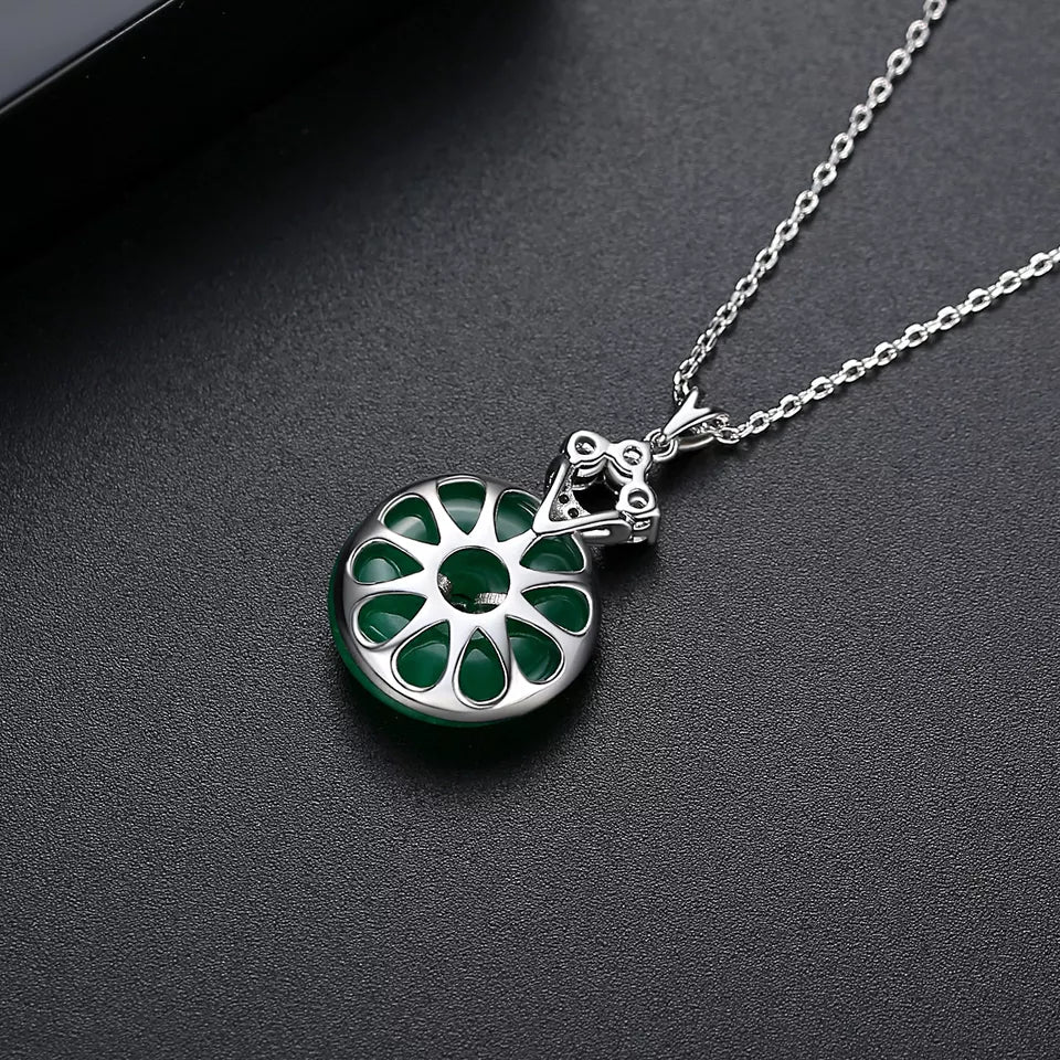 Simulated Jade Silver Necklace