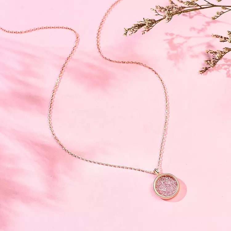 Pink Diamond Simulant Locket Gold Necklace