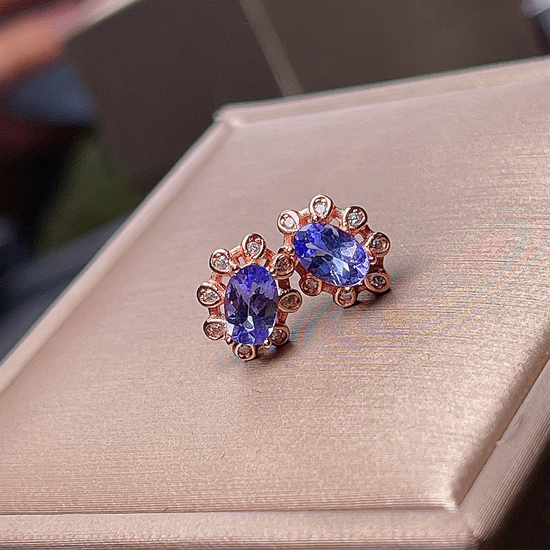 1 TCW Natural Tanzanite Rose Gold Earrings