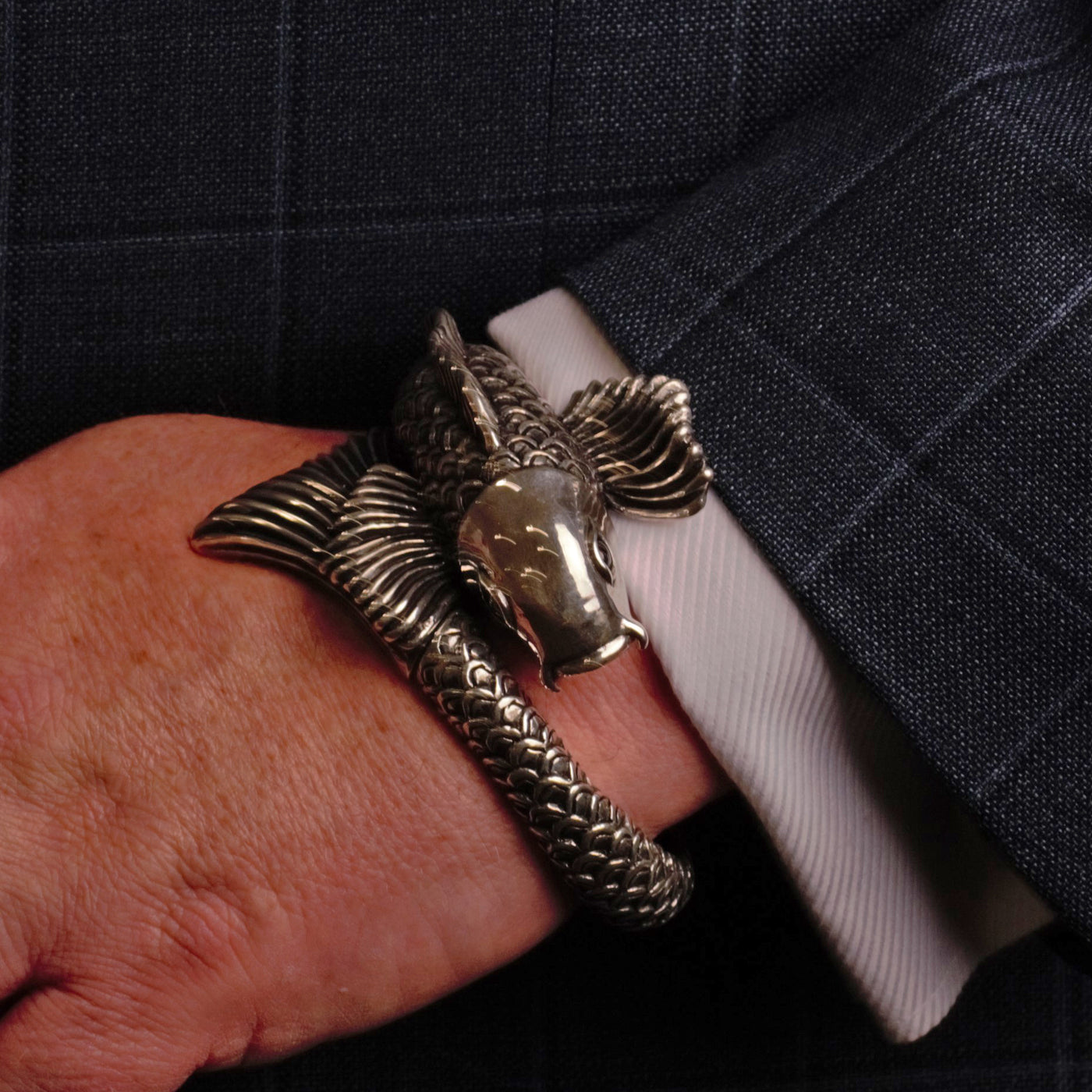 Lucky Koi Fish Hinged Silver Cuff Bracelet