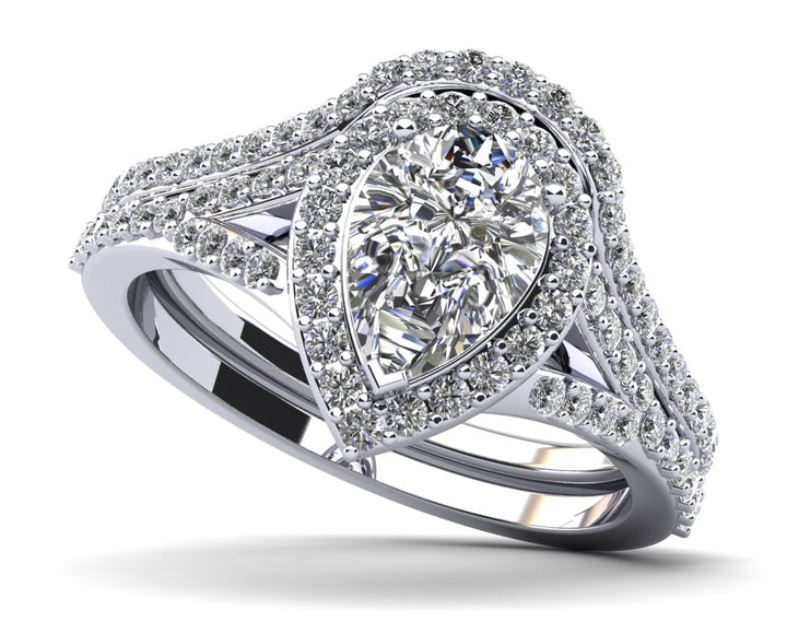 Pear Shape Halo Diamond Bridal Set