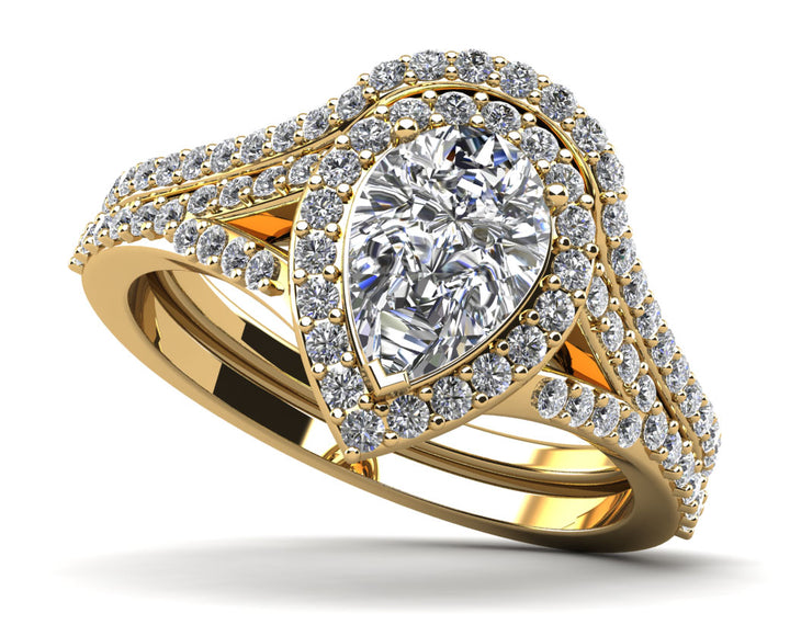 Pear Shape Halo Diamond Bridal Set