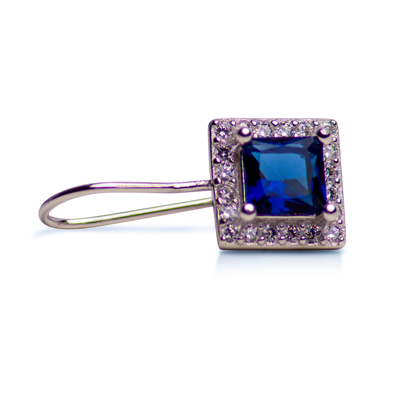 Blue Sapphire Square Silver Earrings | SilverAndGold