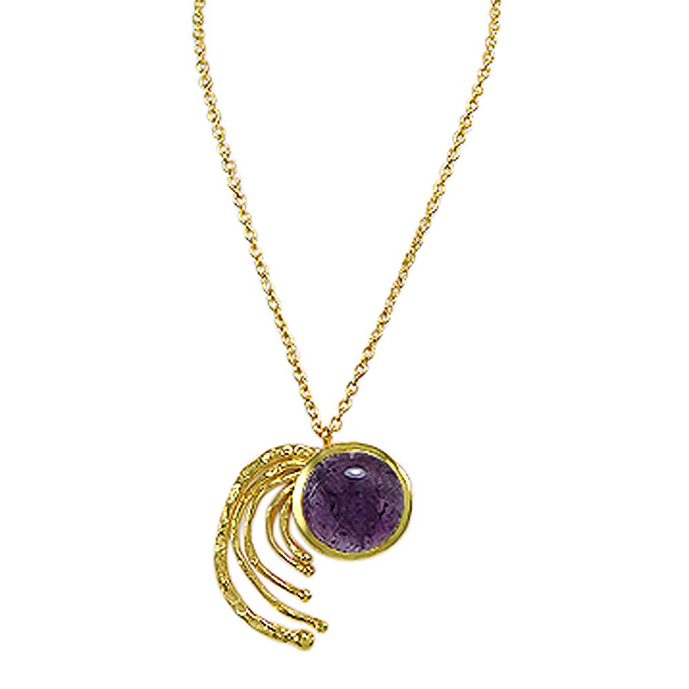 Amethyst and 18K Yellow Gold Over Brass Statement Necklace