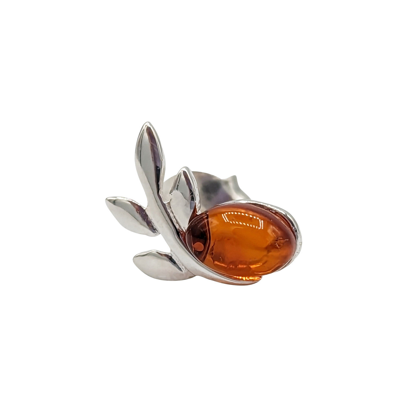 Baltic Amber Leaf Silver Earrings