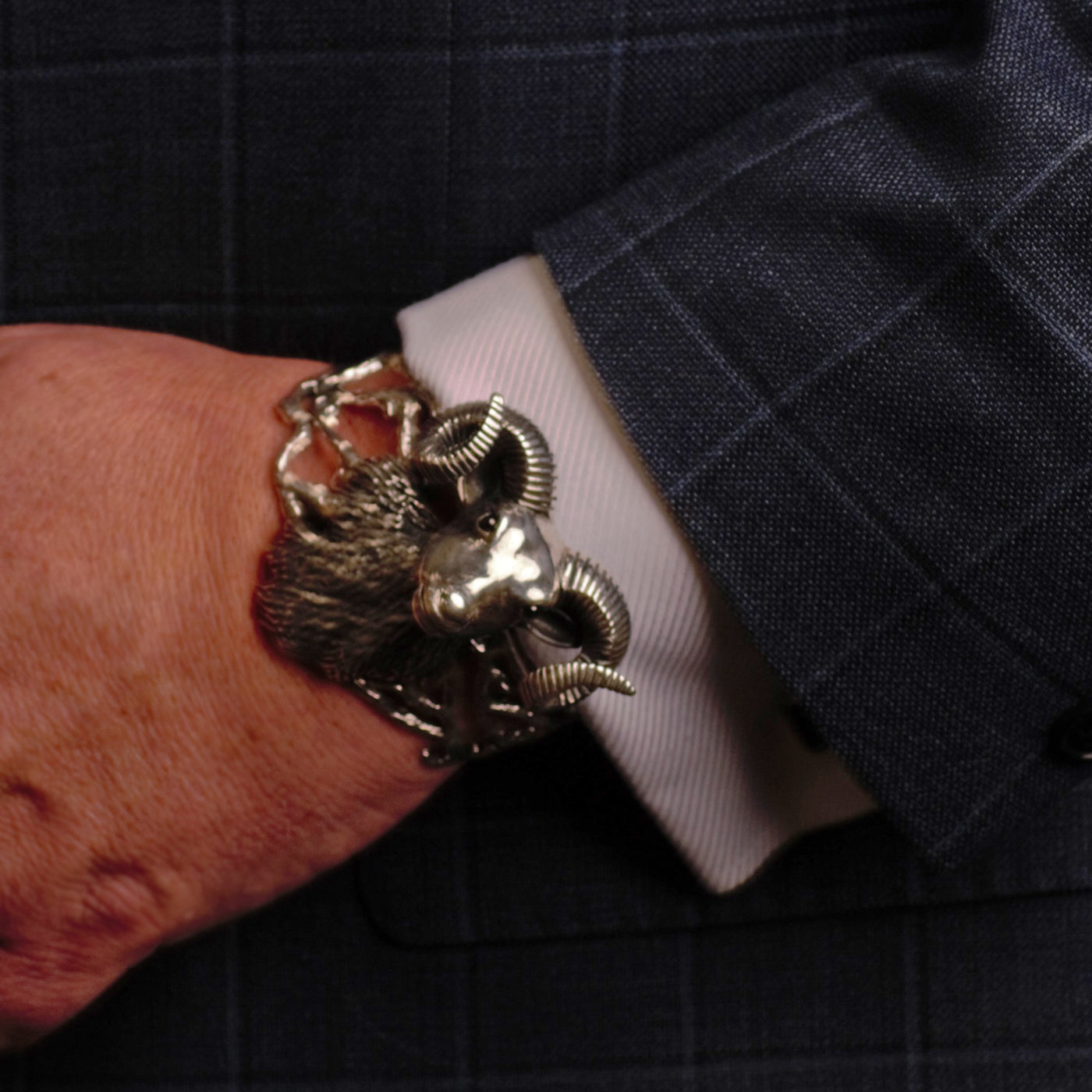 Ram Head Silver Cuff Bracelet