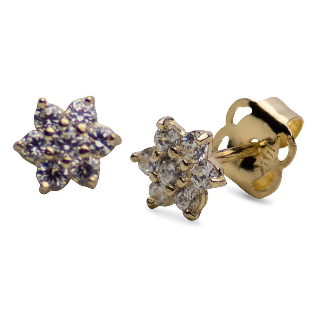 14K Yellow Gold Flower Cubic Zirconia Earrings | SilverAndGold
