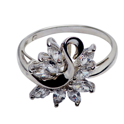 Silver Diamond Simulant Swan Ring