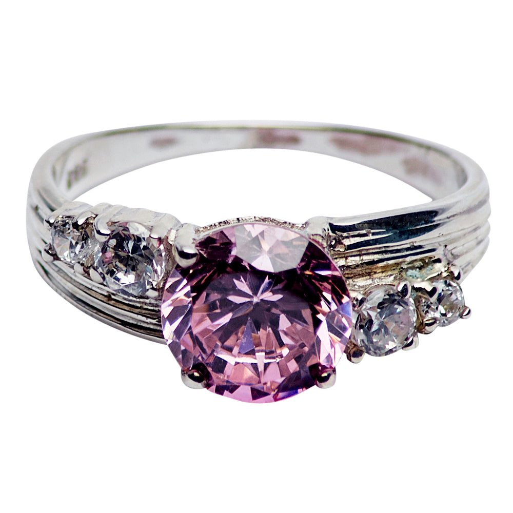 Pink Diamond Simulant Silver Ring