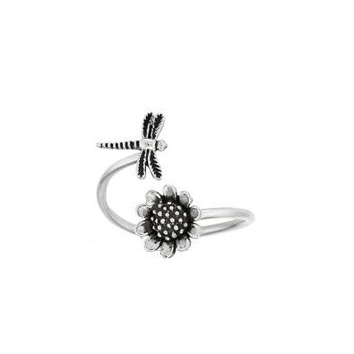 Dragonfly & Sunflower Silver Ring