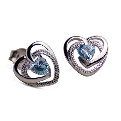 Sterling Silver Heart Created Topaz Earrings | SilverAndGold