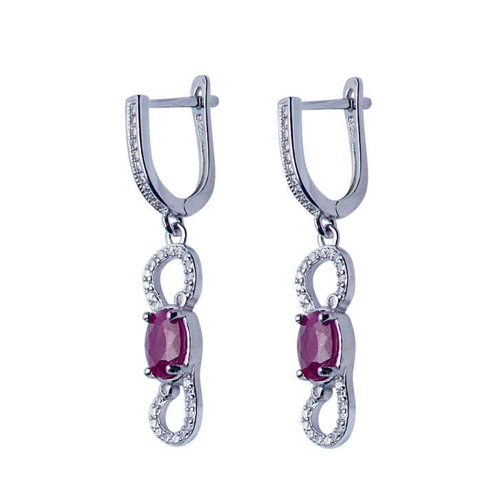Swarovski & Ruby Dangle Earrings in Sterling Silver | SilverAndGold