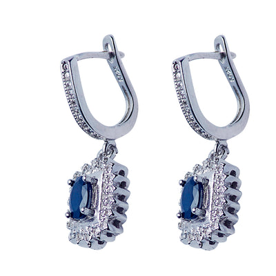 Blue Sapphire & Crystal Sterling Silver Earrings | SilverAndGold