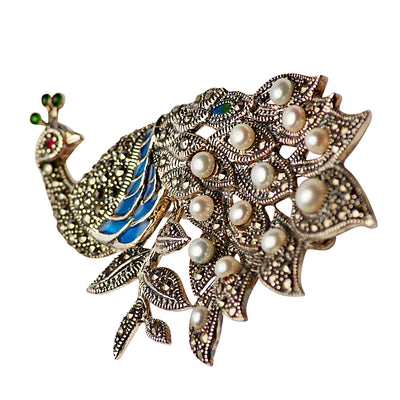 Peacock Pearl Silver Brooch