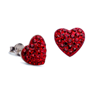 Ruby Red Cubic Zirconia Heart Stud Earrings | SilverAndGold