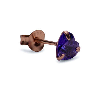 Violet Cubic Zirconia Heart Post Earrings | SilverAndGold