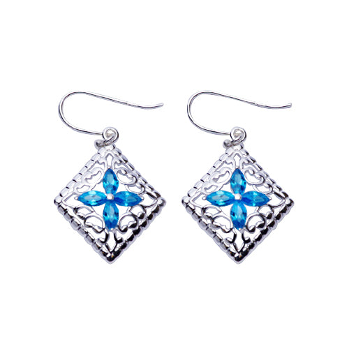 Topaz Flower Filigree Sterling Silver Earrings | SilverAndGold