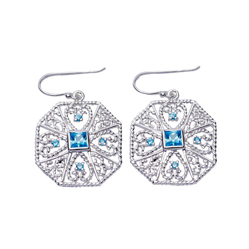 Sterling Silver & Topaz Filigree Earrings | SilverAndGold