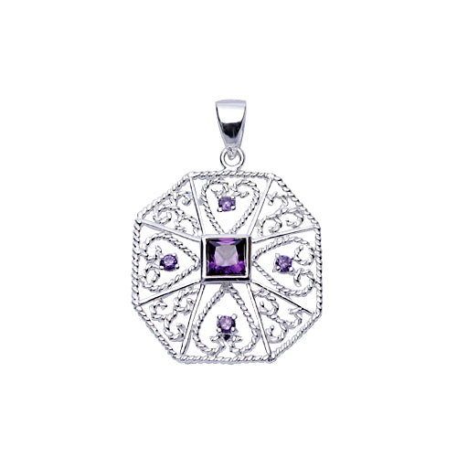 Sterling Silver Pendant: Amethyst & Silver Filigree - SilverAndGold.com Silver And Gold