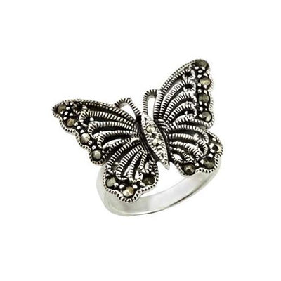 Marcasite and Sterling Silver Large Butterfly Ring