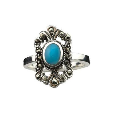 Solitaire Turquoise Ring: made in solid sterling silver and Hallmarked 925 for Sterling. - SilverAndGold.com Silver And Gold