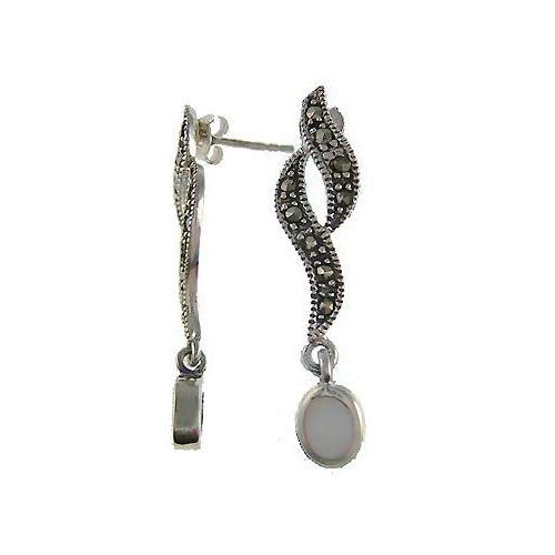 Marcasite & Mother of Pearl Twist Earrings | SilverAndGold