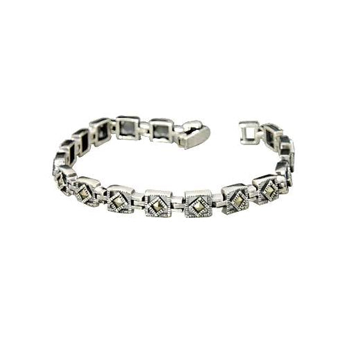 Marcasite Jewel Square Link Bracelet - SilverAndGold.com Silver And Gold